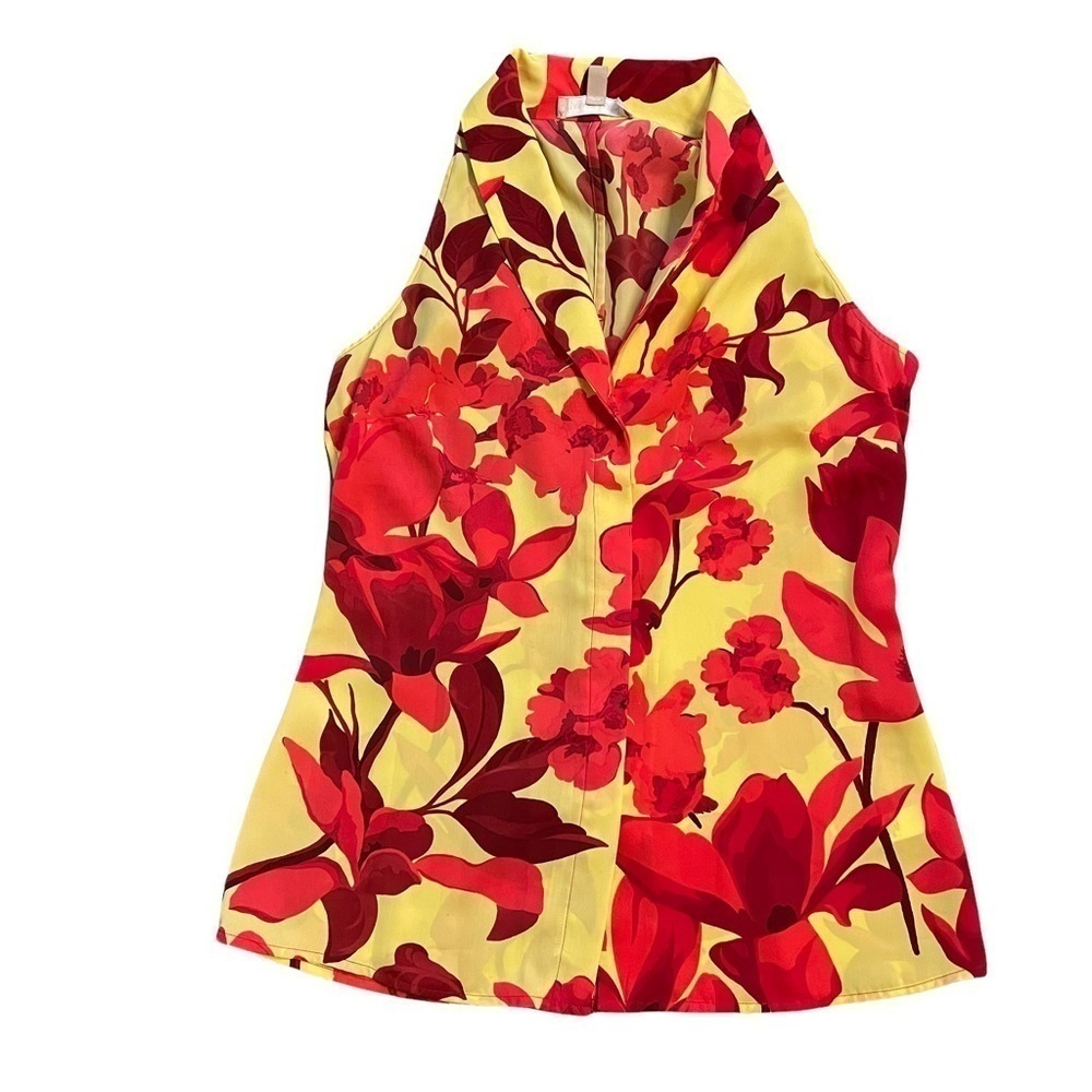 Banana Republic Sleeveless Yellow and Pink Hawaiian Flowery Racerback Top Size 0 - Picture 7 of 11
